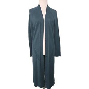 Talbots Large Green Long Duster Cardigan Sweater 100% Merino Wool NWT